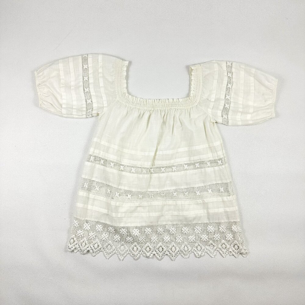 Free People Crochet Lace Off-Shoulder Dress Blouse Tunic XS Oversize Cotton S